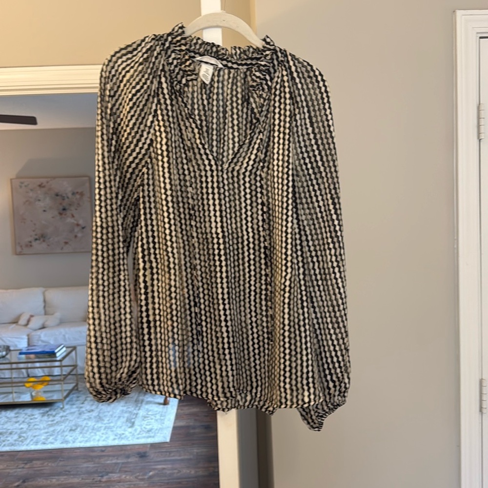 Sheer black & white patterned H&M blouse size small